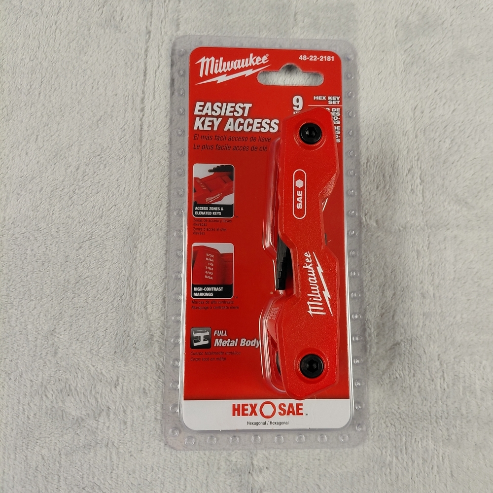Milwaukee 9 Hex / Allen Key Set, Metal Body, SAE, 48-22-2181, Tools